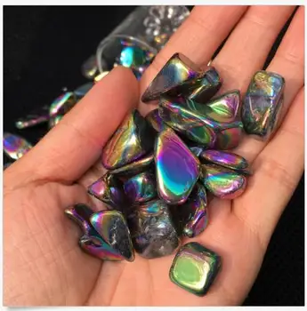 1/4 килограм на Едро с Преливащи се цветове кварцови кристали Aura, падащи камъни с титанов щанга с покритие