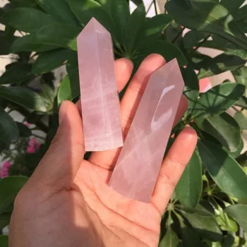 2 бр Естествен розов кварц кристал скъпоценен камък пръчка медитация за изцеление на чакрите розов кварц кристал скъпоценен камък точка сватбен подарък