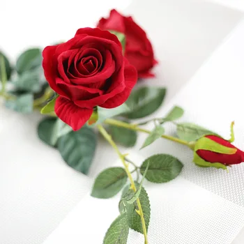 3 глави копринени Рози, Цветя, Украса Розови Копринени, Изкуствени Цветя, клони рози за украса на сватбен букет