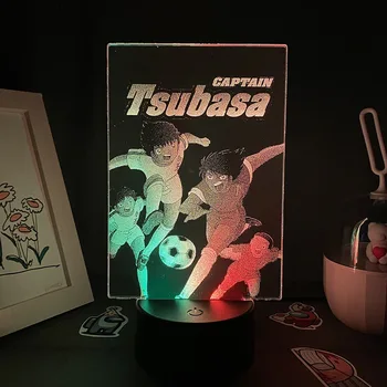 3D Led Аниме Капитан Цубаса Фигурка два цвята Лампа нощна светлина Отаку Коледен Подарък За Приятелите Декор Спални Футболни Фенове на децата Подаръци