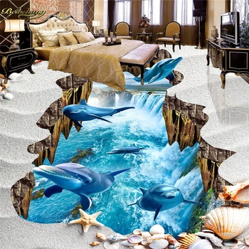 Beibehang custom снимка 3D подови живопис стенен делфин водопад триизмерна живопис дебела износостойкая хартия де пареде