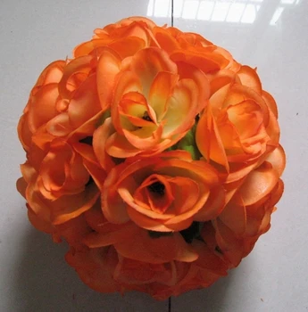 SPR 30 см сватбени целувки цвете топката оранжево със зелени листа изкуствени цветя, балони 10 бр./лот Безплатна доставка