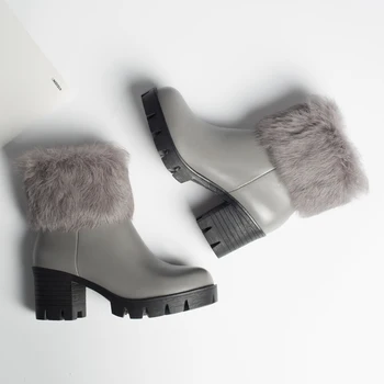 Дамски ботуши до средата на прасците от естествена кожа Universe, топли зимни ботуши, удобни обувки на блок токчета, дамски кожени ботуши G345