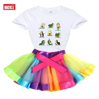 Детски Рокли За момичета, летни Рокли 2020 Г. + Тениска с къси ръкави и Анимационни принтом, Памучен Детски Дрехи, Ежедневни Облекла За Момичета, Рокли