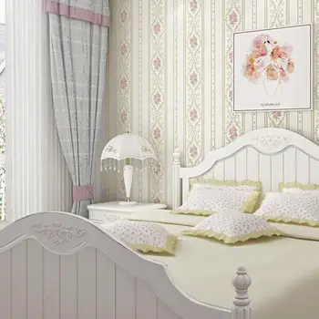 Европейският стил на вертикални ивици цвете самозалепващи се тапети топла спалня хол релефен стикери за декорация на дома