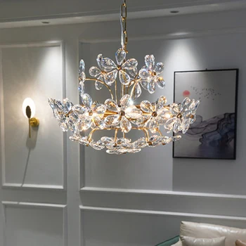 Европейското стъкло K9 кристален полилей светлина цвете led окачен лампа съвременно изкуство стил двореца бронз златен led лампа