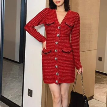 Жена Вълна Комплект от две части, Червена рокля + Върховете, Пълнозърнести Поли, Корейската Козметична Дрехи, Дамски Реколта Рокля Размер Плюс, Комплекти 2021