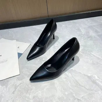 Жена удобни обувки на висок ток, нови обувки на висок ток с остър пръсти, черни от Професионални обувки на Висок ток, секси Темпераментни дамски обувки