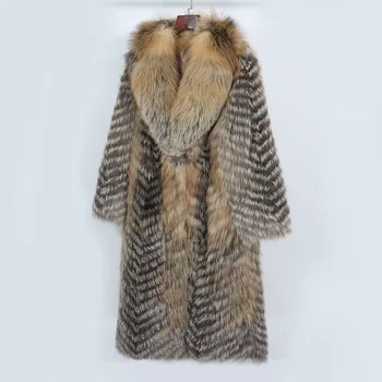 Зимна нова дамско палто от естествена лисьего кожа, дълга жилетка, луксозни и елегантни дрехи големи размери, палта, 2022, може да се коригира