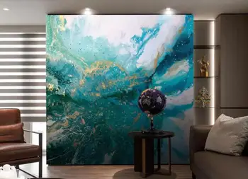 Изработена по поръчка картина абстрактен синьо арт пейзаж скок мастило диван за хола 3D фон монтиране на украса тапети на стенописите