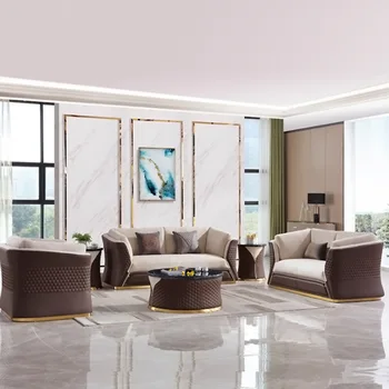 Италиански лесен луксозен кожен диван Bentley от телешка кожа на горния слой на дневна голям семеен кожен диван модерна проста мебели комбинирана