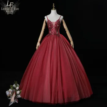 Луксозната бална рокля с подвижна ръкав цвят на червено вино, расшитое мъниста, Рокля от Епохата на Възраждането, рокля на кралица Викторианската епоха / Marie Antoinette Belle