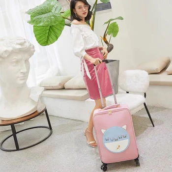 Момичета луксозен куфар на колела модерен пътен куфар за жени количка чанта за носене на пу преносим пътен куфар 16/20 см