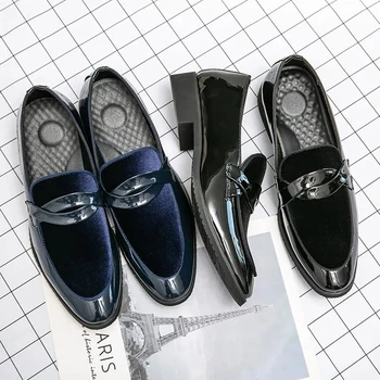 Мъжки Кожени обувки, Модни и Ежедневни Модни обувки, Модни корейската мода обувки с остри Пръсти, Ярко Лице, Мързеливи Крака, мъжки обувки с квадратна глава 0