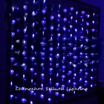 Отлично!витрина Входно Украса Кристален Лампа От Мъниста 1.6*2 м Синьо Сърце От Мъниста Завеса Осветление H065