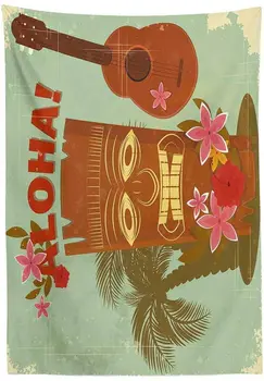 Плажно Парти Водоустойчив Капак Правоъгълна Маса Реколта Хавайски Забавна Китара Aloha Палма чудесно за Опресняване