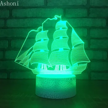 Платноходка Форма на 3D Нощни Светлини на Креативна Играчка Светлини LED USB Сензорен Бутон Настолна Лампа за Украса на Парти Подаръци