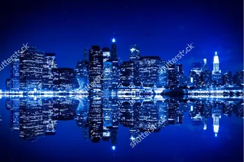 Потребителски 3D стенописи, Ню Йорк през нощта, с отражение във водата градски тапети, хол с разтегателен ТЕЛЕВИЗИЯ стена спалня бар кабелна телевизия.3d стенописи