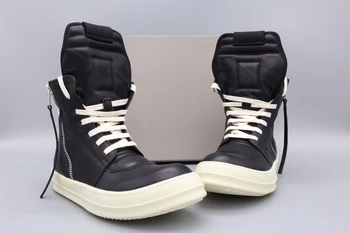 Рик Черна Ежедневни обувки дантела със страничен цип, Метална Халка, мъжки обувки, Маратонки Owens, Кожени маратонки, Обувки