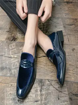 Мъжки Кожени обувки, Модни и Ежедневни Модни обувки, Модни корейската мода обувки с остри Пръсти, Ярко Лице, Мързеливи Крака, мъжки обувки с квадратна глава 1