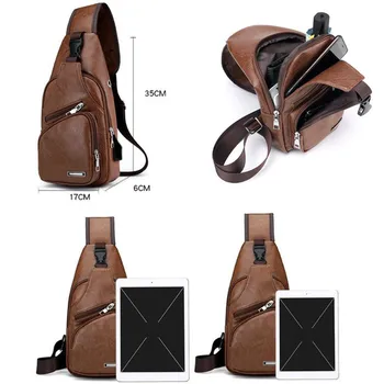 Мъжки Нагрудная чанта USB, Дизайнерски Мъжки чанти-месинджър през Рамо, Чанти през Рамо от Изкуствена Кожа, Диагонално Предпоставка Пътна Нагрудная Чанта 1