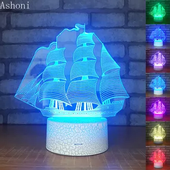 Платноходка Форма на 3D Нощни Светлини на Креативна Играчка Светлини LED USB Сензорен Бутон Настолна Лампа за Украса на Парти Подаръци 1