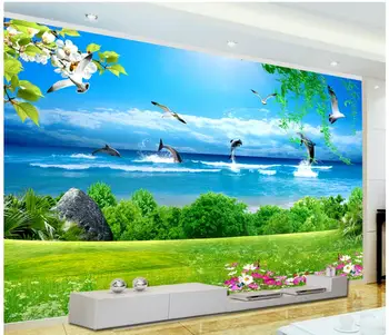 Потребителски снимки на 3d тапети Красив морски пейзаж с делфина ТЕЛЕВИЗИЯ фон на стената на Домашен интериор 3d стенописи тапети за хола 1