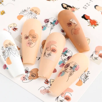 комплект стикери за нокти от 4 теми, летен и пролетен лак за нокти, декоративни цветя и листа, абстрактна временна татуировка за лице, слайдер 2