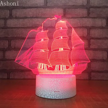 Платноходка Форма на 3D Нощни Светлини на Креативна Играчка Светлини LED USB Сензорен Бутон Настолна Лампа за Украса на Парти Подаръци 2
