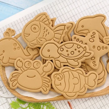 Симпатичните морски животни карикатура бисквити мухъл Домакински инструмент за печене 3D триизмерно налягане DIY захарно форма 2