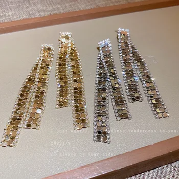 Европейската и Американската Мода Пайети Геометрични Кристални Обеци с Пискюли Луксозни Преувеличени Бижута Дамски 3