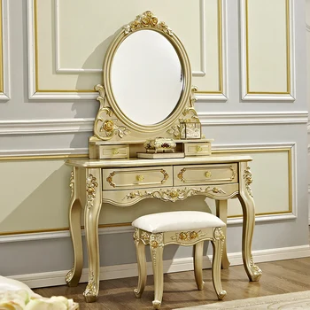 Европейският тоалетка гардероб за съхранение на вграден тоалетка за спалня огледало за грим комбинираното френското Резное шампанско злато 3