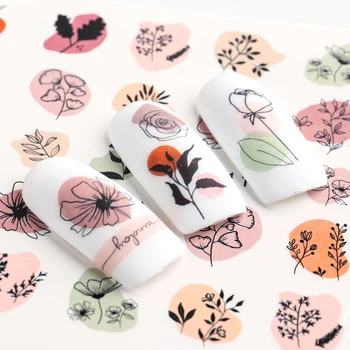 комплект стикери за нокти от 4 теми, летен и пролетен лак за нокти, декоративни цветя и листа, абстрактна временна татуировка за лице, слайдер 3