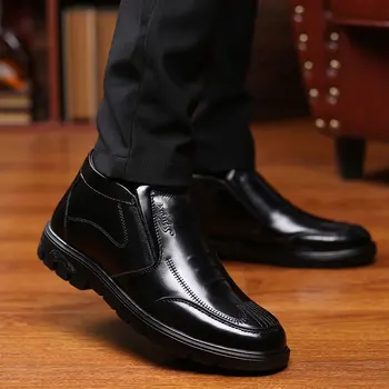 Модерно зимно мъжко кожено ежедневни Обувки с топла плюшем, водоустойчиви мъжки черни Обувки на мека противоплъзгаща подметка, Мъжки Обувки За Баща си 3