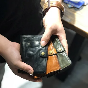 Оригинален мъжки кратък чантата си ръчно изработени от телешка кожа на първия слой растително дъбени в ретро стил с водительскими права 3