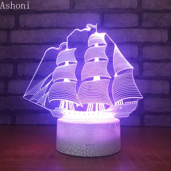 Платноходка Форма на 3D Нощни Светлини на Креативна Играчка Светлини LED USB Сензорен Бутон Настолна Лампа за Украса на Парти Подаръци 3