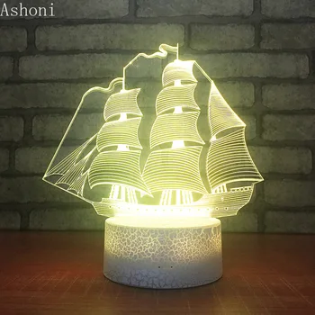 Платноходка Форма на 3D Нощни Светлини на Креативна Играчка Светлини LED USB Сензорен Бутон Настолна Лампа за Украса на Парти Подаръци 4