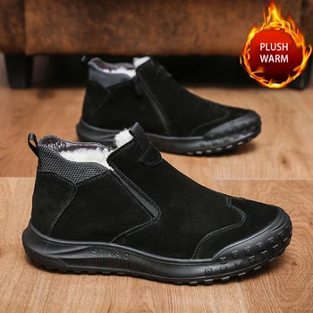 Fujeak/зимни ботильоны на дебела подметка; топли мъжки зимни ботуши с подплата; Модерни улични Нескользящие обувки; Класически модел мъжки обувки 5