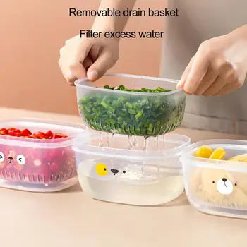 Кутия За Съхранение в Хладилника с Дренажна Кошница Прозрачен Хранително-вкусовата Контейнер за съхранение на Плодове и Зеленчуци, които Не съдържат BPA, за съхранение на Прясна храна в Хладилника 5