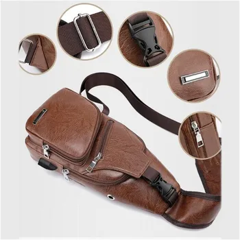 Мъжки Нагрудная чанта USB, Дизайнерски Мъжки чанти-месинджър през Рамо, Чанти през Рамо от Изкуствена Кожа, Диагонално Предпоставка Пътна Нагрудная Чанта 5