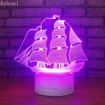 Платноходка Форма на 3D Нощни Светлини на Креативна Играчка Светлини LED USB Сензорен Бутон Настолна Лампа за Украса на Парти Подаръци 5